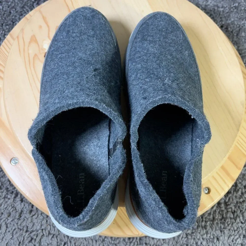 LL Bean Downeast Slip Ons Casual Shoe Mens Size 9 Gray Wool